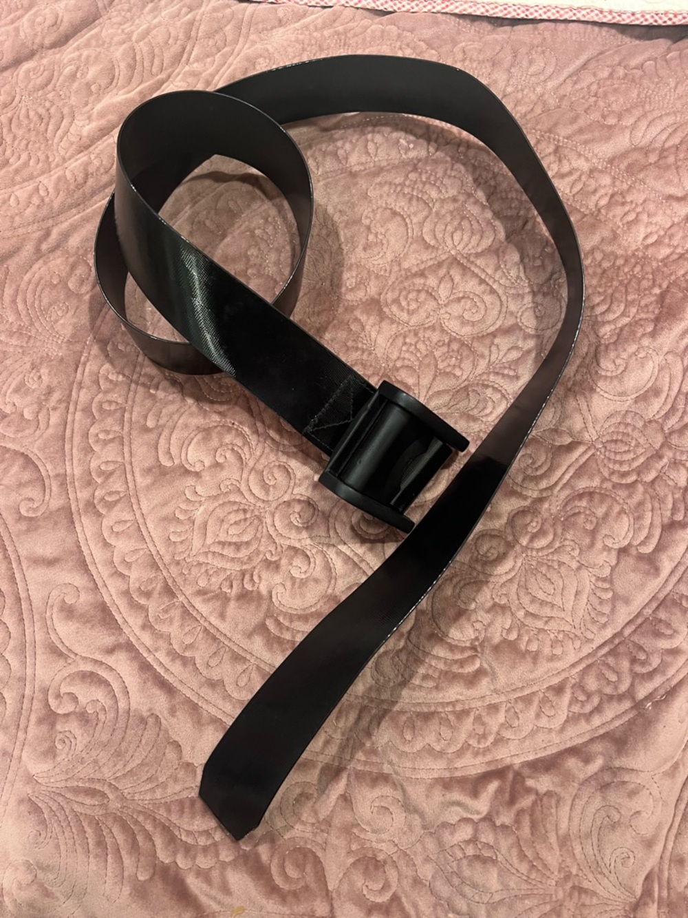 Glossy Black Patent Slide Airplane Buckle Belt